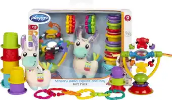 Bol.com Playgro Sensoriche Ontdek Geschenkset - Kraamkado - Lama Knuffel - Kinderstoelspeeltje - 9 bekers - 6 ringen aanbieding