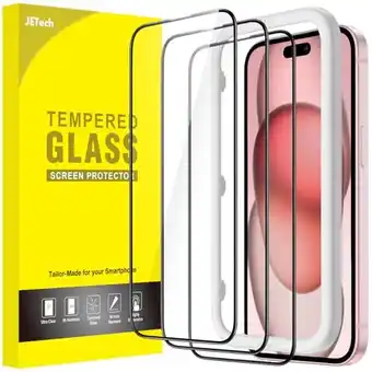 Amazon JETech Full Coverage Screen Protector voor iPhone 15 6,1-Inch, Zwarte Rand Volledige Dekking Gehard Glas Film Schermbescherme aanbieding