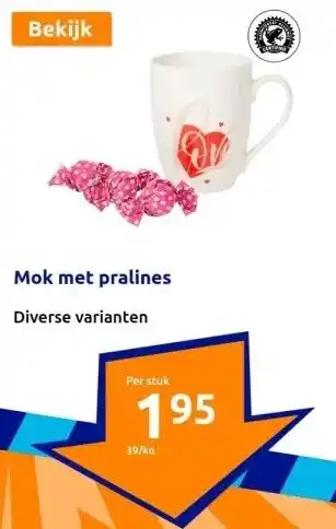 Action Mok met pralines aanbieding