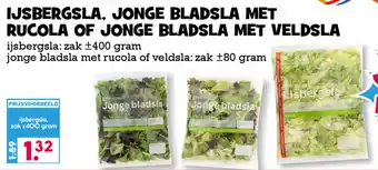 Boon`s Markt IJsbergsla, Jonge bladsla met rucola of Jonge Bladsla met veldsla 80/400g aanbieding