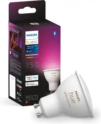 Bol.com Philips Hue Slimme Lichtbron GU10 Spot - wit en gekleurd licht - 5,7W - Bluetooth aanbieding