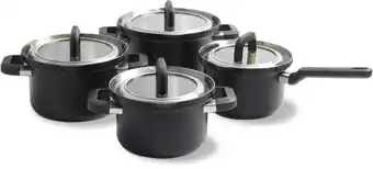 Bol.com BK Flow Cool Black Glas kookpannenset - 4-delig - zwart - glazen deksel - veilig afgietsysteem - inductie aanbieding