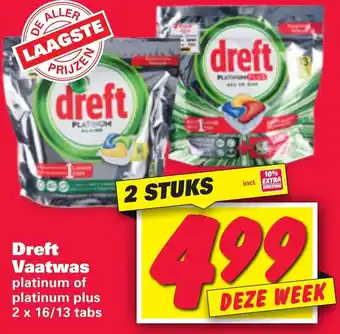 Nettorama Dreft Platinum vaatwastabletten 2*13/16st aanbieding