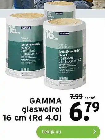 GAMMA Gamma glaswolrol 16 Cm (Rd 4.0) aanbieding