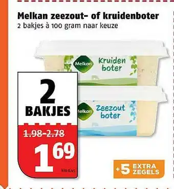 Poiesz Melkan zeezout- of kruidenboter 100 gram aanbieding