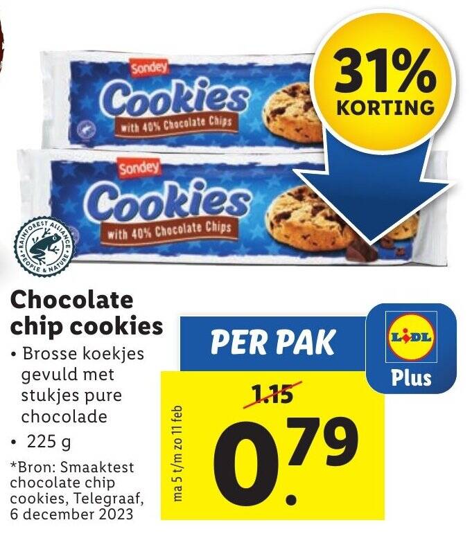 Chocolate chip cookies 225g aanbieding bij Lidl