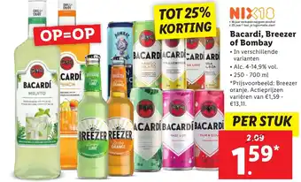 Lidl Bacardi, Breezer of Bombay aanbieding