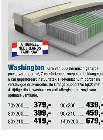 Matrasconcurrent Washington kem van 500 thermisch geharde pocketveren aanbieding