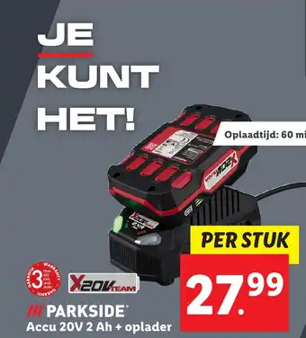 Lidl PARKSIDE Accu 20V 2 Ah + oplader aanbieding