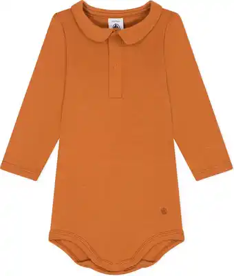 Bol.com Petit Bateau Katoenen body met lange mouwen enkraagje voor baby's Jongens Rompertje - Bruin - Maat 80 aanbieding