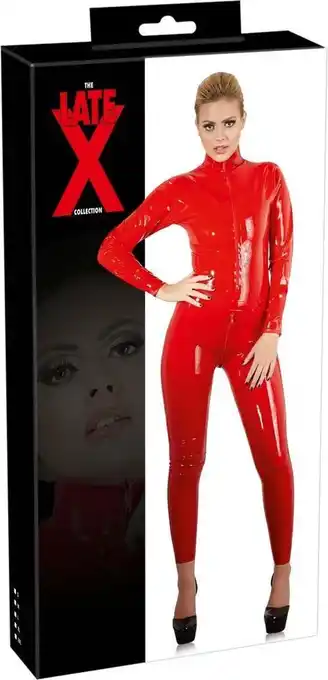 Bol.com LateX – Erotische Bondage Catsuit met Rits Sluiting bij Borsten en Kruis Spanning Verzekerd Maat 2XL – Rood aanbieding