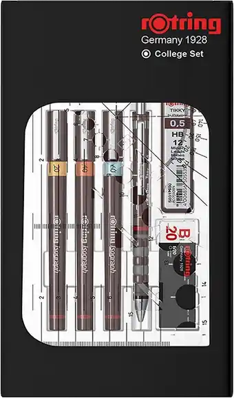 Bol.com rOtring Isograph-pennenset technische pen en vulpotlood collegeset | 3 fineliners (0,2 mm, 0,4 mm, 0,6 mm) en mechanisch vulp aanbieding