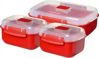 Bol.com Sistema Microwave Heat 'n Eat - Set van 3 magnetronbakjes - Met deksel - Rood - 2x525ml - 1x1.25L aanbieding