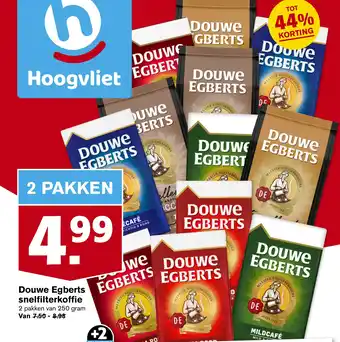 Hoogvliet Douwe Egberts snelfilterkoffie 250 gram aanbieding