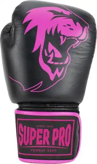 Bol.com Super Pro Combat Gear Warrior Lederen (kick)bokshandschoenen Zwart/Roze 8oz aanbieding