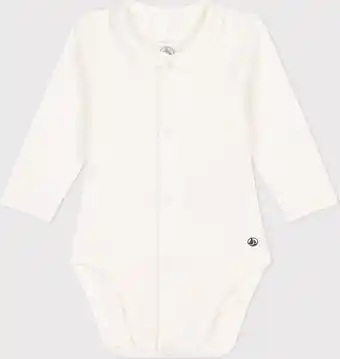 Bol.com Petit Bateau Katoenen body met lange mouwen en kraagje voor baby's Unisex Rompertje - Wit - Maat 68 aanbieding