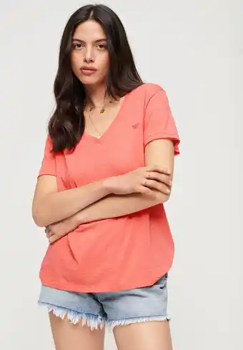 Bol.com Superdry Studios Slub Emb Vee Dames T-shirt - Coral - Maat XXS aanbieding