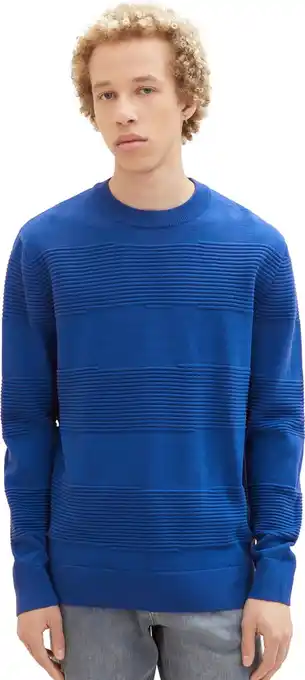 Bol.com TOM TAILOR structure stripe crewneck knit Heren Trui - Maat L aanbieding