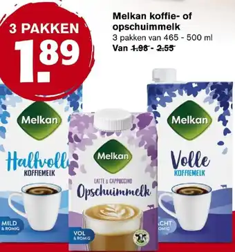 Hoogvliet Melkan koffie- of opschuimmelk 465-500ml aanbieding