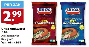 Hoogvliet Unox rookworst XXL 375g aanbieding