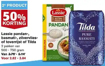 Hoogvliet Lassie pandan-, basmati-, zilvervlies- of toverrijst of tilda 500-750g aanbieding