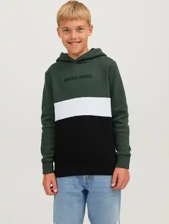 Bol.com JACK & JONES JUNIOR JJEREID BLOCKING SWEAT HOOD SN JNR Jongens Trui - Mountain View - Maat 128 aanbieding