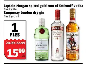 Poiesz Captain morgan spiced gold rum of smirnoff vodka aanbieding