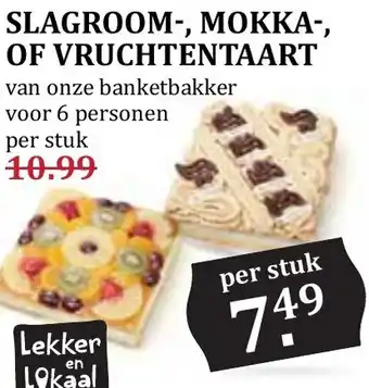 Boon`s Markt Slagroom - mokka of vruchtentaart per stuk aanbieding