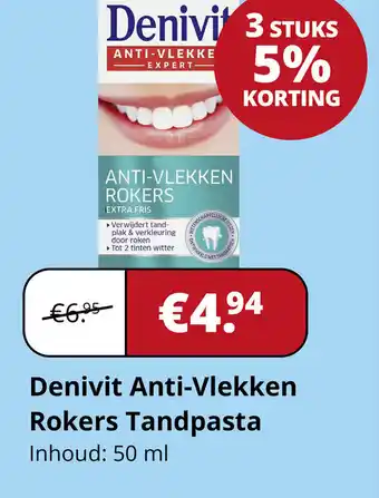 Voordeeldrogisterij Denivit anti-vlekken rokers tandpasta 50 ml aanbieding