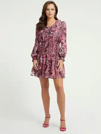 Bol.com Guess Ls Lace Up Flared Lucy Dress Jurken Dames - Kleedje - Rok - Jurk - Roze - Maat L aanbieding