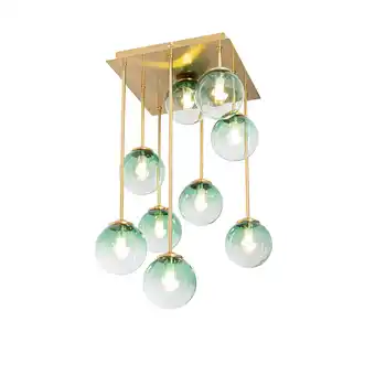 Lampenlicht.nl Art Deco plafondlamp goud met groen glas 9-lichts - Athens aanbieding