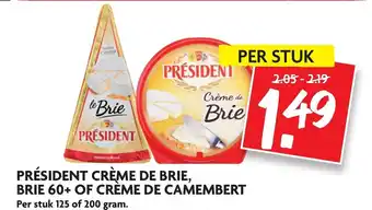 Dekamarkt President Creme De Brie, Brie 60+ of Creme de Camembert 125/200g aanbieding