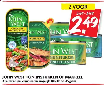 Dekamarkt John West tonijnstukken of makreel 2*115/145g aanbieding