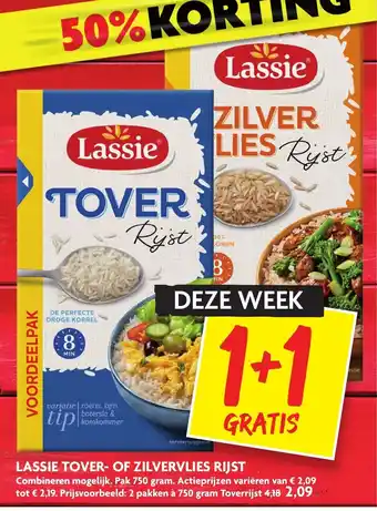 Dekamarkt Lassie Tover- of Zilvervliesrijst 1+1 aanbieding