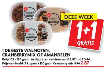 Dekamarkt Walnoten, Cranberrymix of Amandelen 1+1 aanbieding