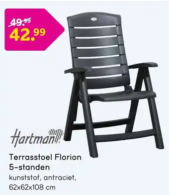 Leen Bakker Hartman Terrasstoel Florion 5-standen 62*62*108 cm aanbieding