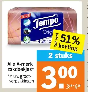 Albert Heijn Alle A-merk zakdoekjes aanbieding