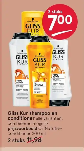 Etos Gliss Kur Shampoo En Conditioner 2 stuks aanbieding