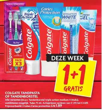 Dekamarkt Colgate tandpasta of tandenborstel 1+1 aanbieding