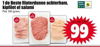 Dirk 1 de Beste flinterdunne achterham, kipfilet of salami 100g aanbieding