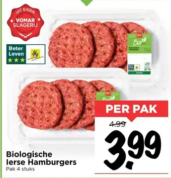 Vomar Voordeelmarkt Biologische Ierse hamburgers 4st aanbieding