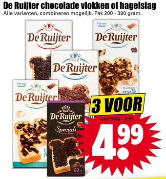 Dirk De ruijter chocolade vlokken of hagelslag 200-390g aanbieding