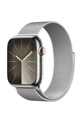 Amazon Apple Watch Series 9 (GPS + Cellular 45 mm) Smartwatch - Kast van zilverkleurig roestvrij staal - Zilverkleurig Milanees band aanbieding