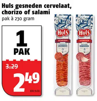 Poiesz Huls gesneden cervelaat, chorizao of salami 230g aanbieding