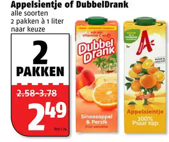 Poiesz Appelsientje of dubbeldrank 1L aanbieding