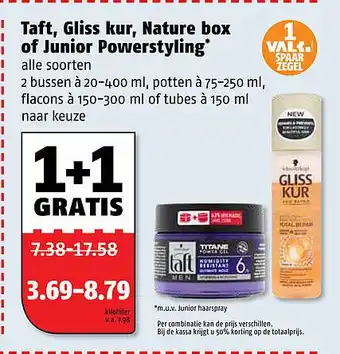 Poiesz Taft, Gliss kur, Nature box of Junior Powerstyling aanbieding