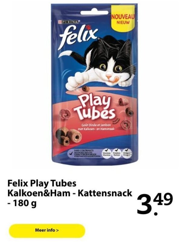 Felix Play Tubes Kalkoen&Ham Kattensnack 180g aanbieding bij Boerenbond
