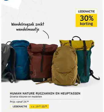 ANWB Human Nature Rugzakken En Heuptassen 30% Korting aanbieding