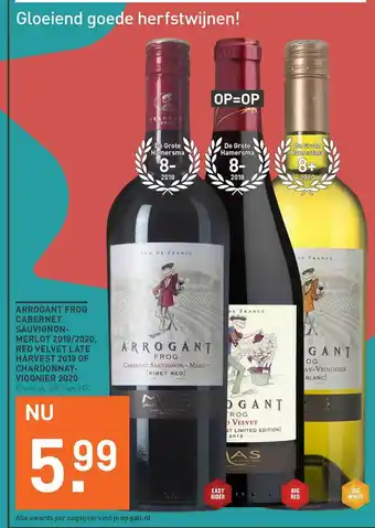 Gall & Gall Arrogant Frog Cabernet Sauvignon-Merlot 2019-2020, Red Velvet Late Harvest 2019 Of Chardonnay-Viognier 2020 aanbieding