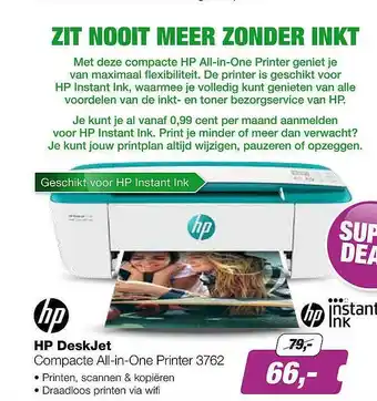 EP HP Deskjet Compacte All-in-One Printer 3762 aanbieding